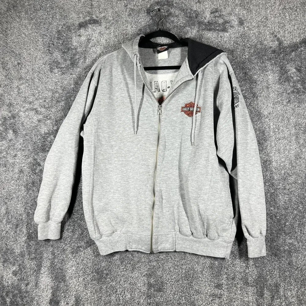 Harley Davidson Hoodie Womens XL Gray Full Zip Hooded Pockets Graphic Biker